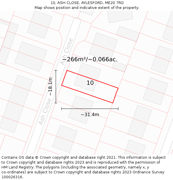 10, ASH CLOSE, AYLESFORD, ME20 7RG: Plot and title map