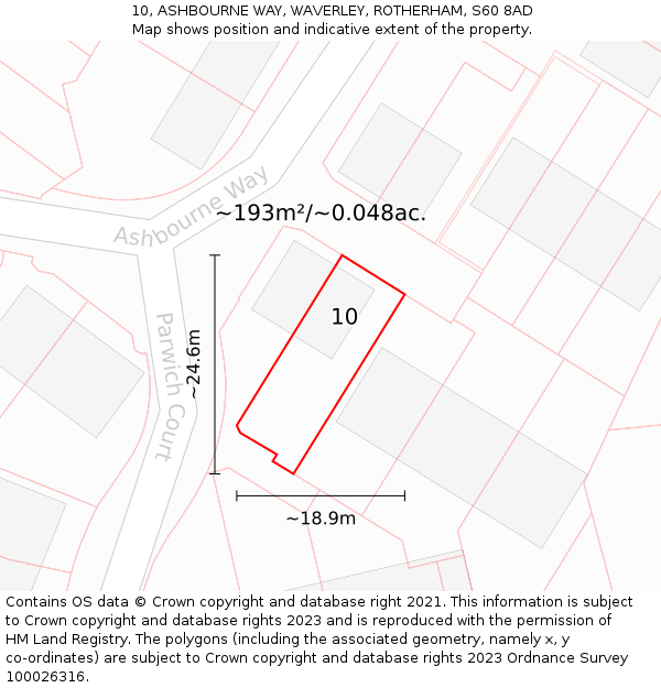 10, ASHBOURNE WAY, WAVERLEY, ROTHERHAM, S60 8AD: Plot and title map