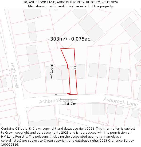 10, ASHBROOK LANE, ABBOTS BROMLEY, RUGELEY, WS15 3DW: Plot and title map