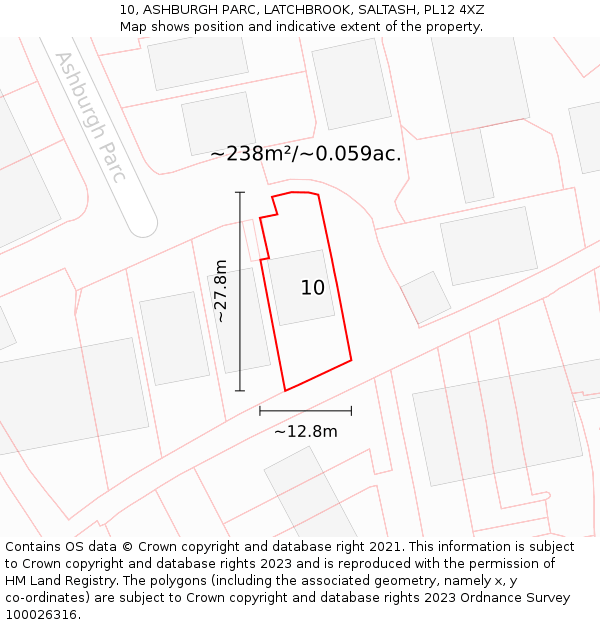 10, ASHBURGH PARC, LATCHBROOK, SALTASH, PL12 4XZ: Plot and title map