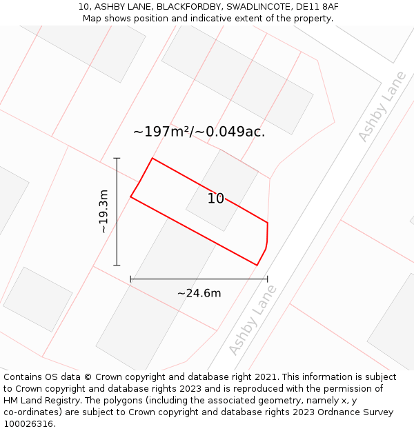 10, ASHBY LANE, BLACKFORDBY, SWADLINCOTE, DE11 8AF: Plot and title map