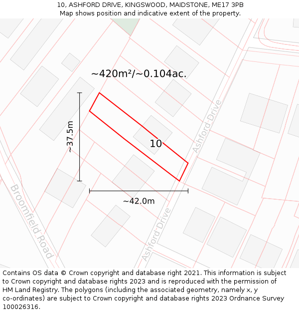 10, ASHFORD DRIVE, KINGSWOOD, MAIDSTONE, ME17 3PB: Plot and title map