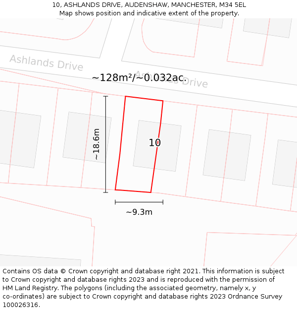 10, ASHLANDS DRIVE, AUDENSHAW, MANCHESTER, M34 5EL: Plot and title map