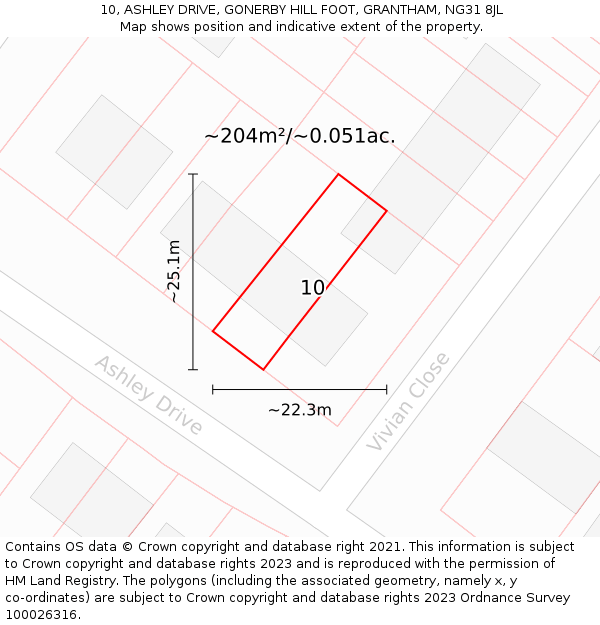 10, ASHLEY DRIVE, GONERBY HILL FOOT, GRANTHAM, NG31 8JL: Plot and title map