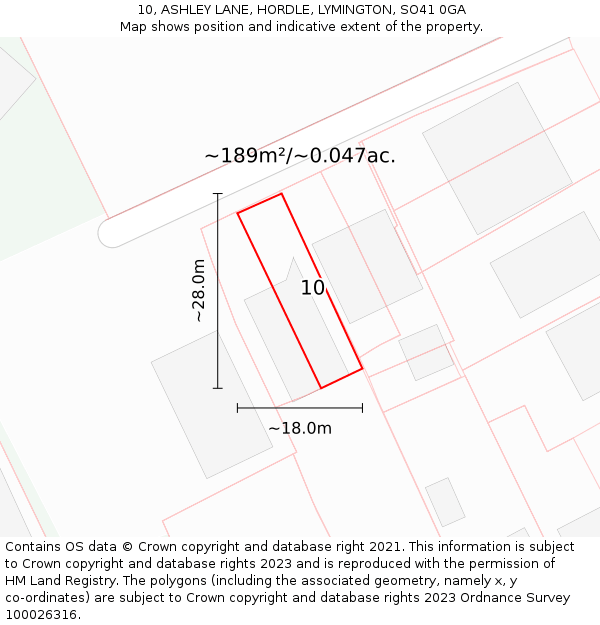 10, ASHLEY LANE, HORDLE, LYMINGTON, SO41 0GA: Plot and title map