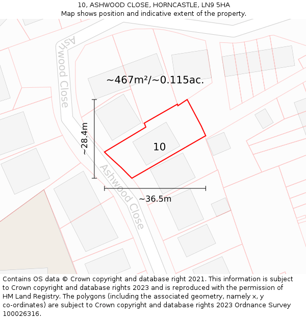 10, ASHWOOD CLOSE, HORNCASTLE, LN9 5HA: Plot and title map