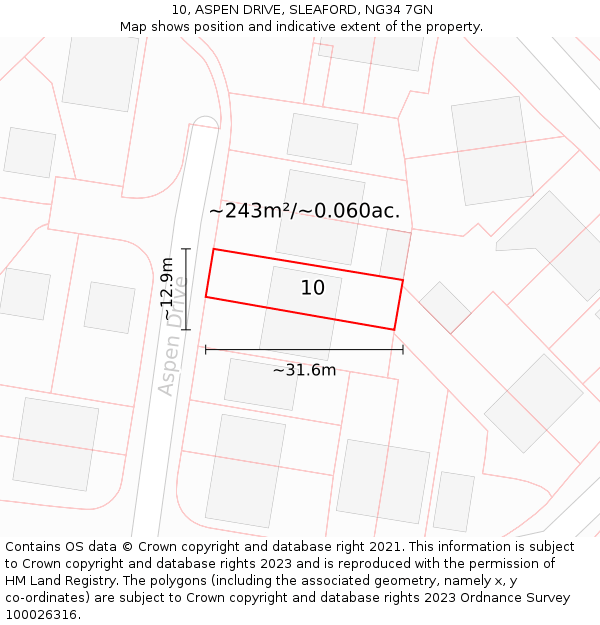 10, ASPEN DRIVE, SLEAFORD, NG34 7GN: Plot and title map