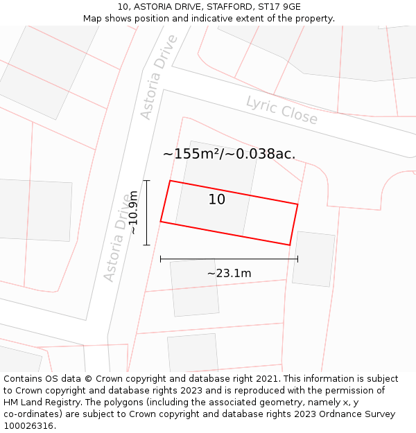 10, ASTORIA DRIVE, STAFFORD, ST17 9GE: Plot and title map