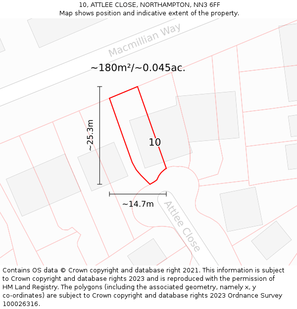 10, ATTLEE CLOSE, NORTHAMPTON, NN3 6FF: Plot and title map