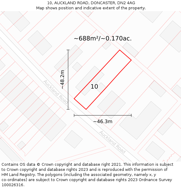 10, AUCKLAND ROAD, DONCASTER, DN2 4AG: Plot and title map