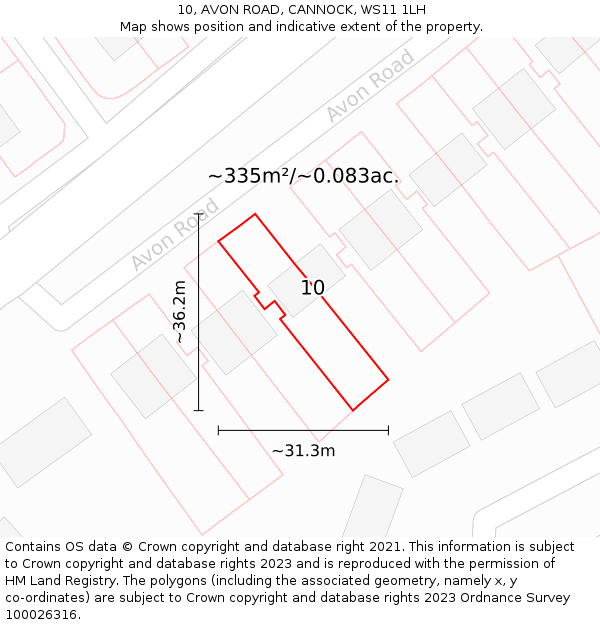 10, AVON ROAD, CANNOCK, WS11 1LH: Plot and title map