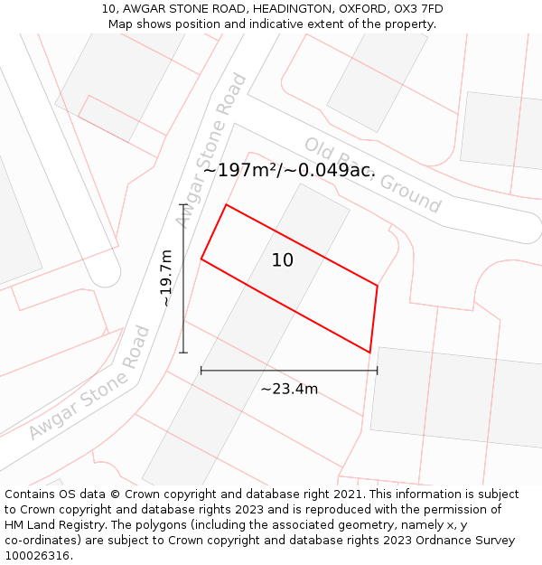 10, AWGAR STONE ROAD, HEADINGTON, OXFORD, OX3 7FD: Plot and title map