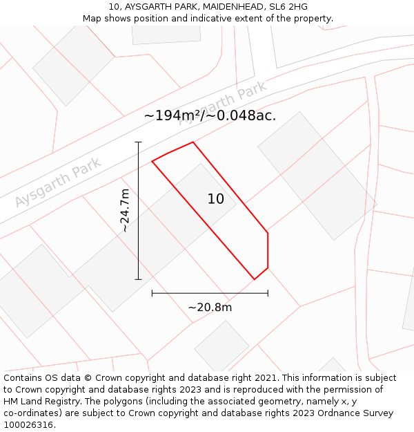 10, AYSGARTH PARK, MAIDENHEAD, SL6 2HG: Plot and title map