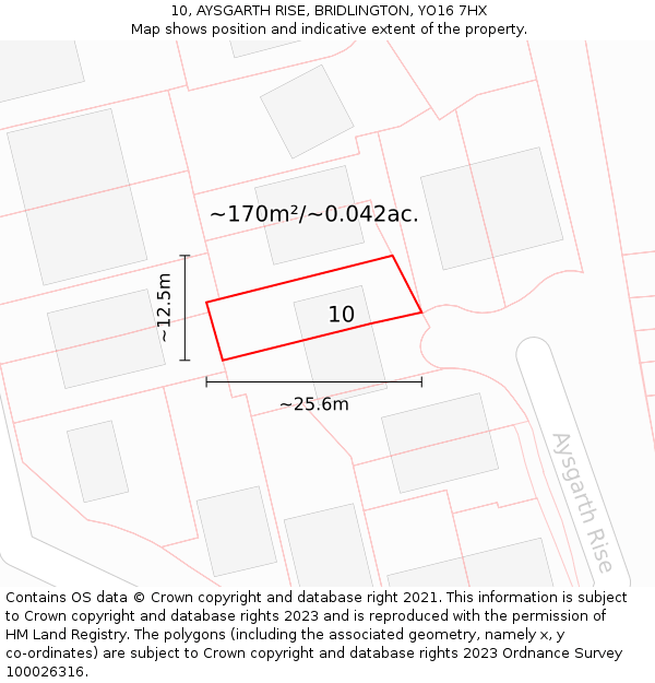 10, AYSGARTH RISE, BRIDLINGTON, YO16 7HX: Plot and title map