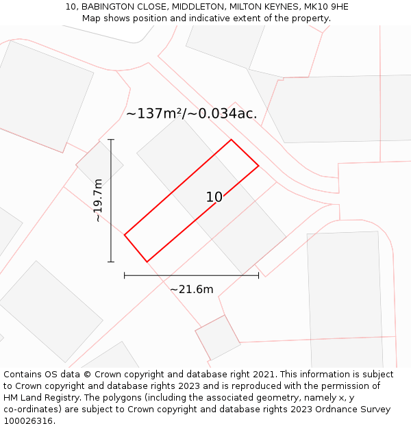 10, BABINGTON CLOSE, MIDDLETON, MILTON KEYNES, MK10 9HE: Plot and title map