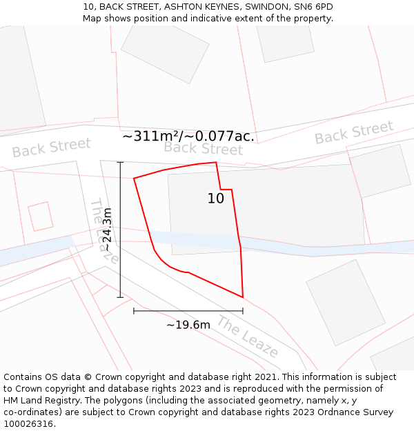 10, BACK STREET, ASHTON KEYNES, SWINDON, SN6 6PD: Plot and title map