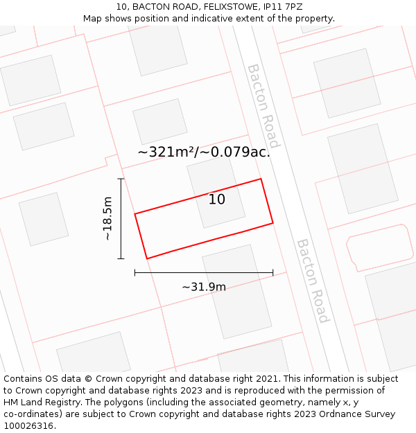 10, BACTON ROAD, FELIXSTOWE, IP11 7PZ: Plot and title map