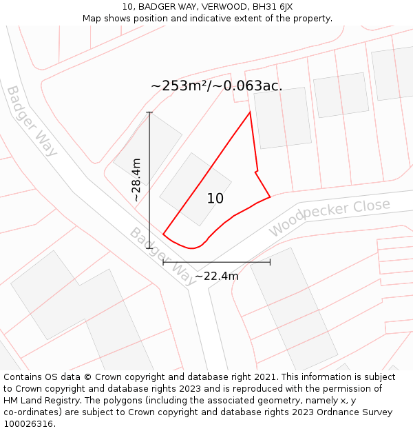 10, BADGER WAY, VERWOOD, BH31 6JX: Plot and title map