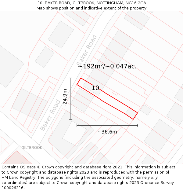 10, BAKER ROAD, GILTBROOK, NOTTINGHAM, NG16 2GA: Plot and title map