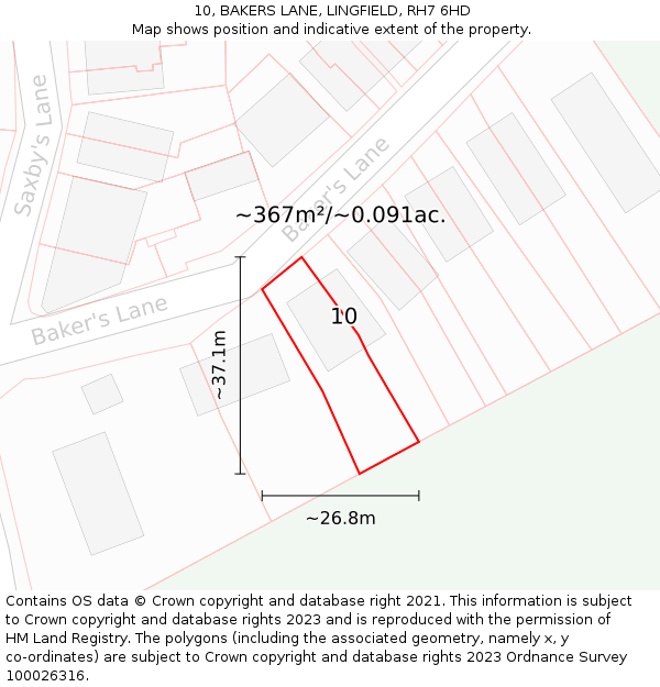 10, BAKERS LANE, LINGFIELD, RH7 6HD: Plot and title map