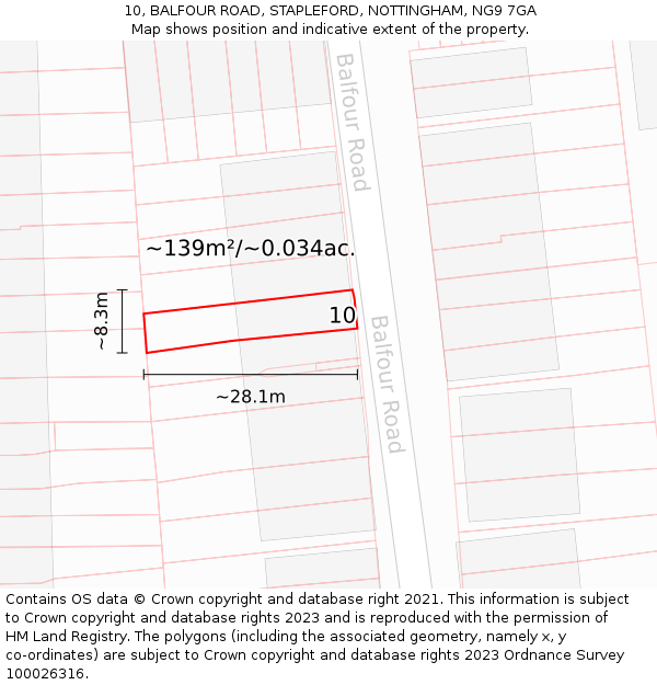 10, BALFOUR ROAD, STAPLEFORD, NOTTINGHAM, NG9 7GA: Plot and title map