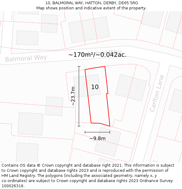 10, BALMORAL WAY, HATTON, DERBY, DE65 5RG: Plot and title map