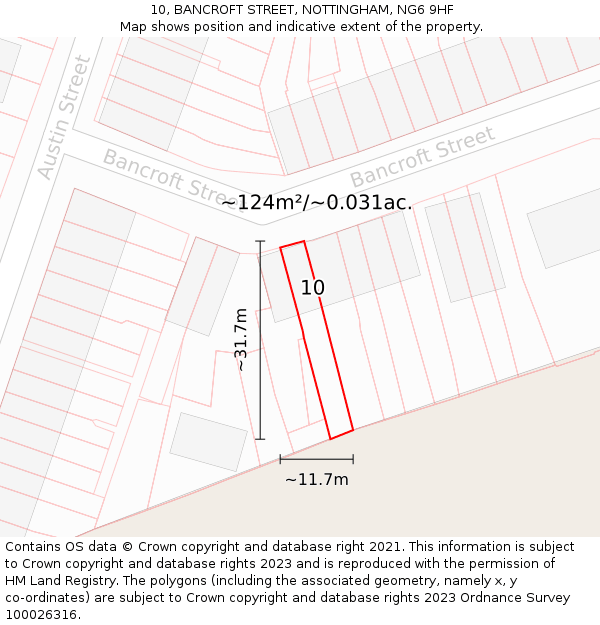 10, BANCROFT STREET, NOTTINGHAM, NG6 9HF: Plot and title map