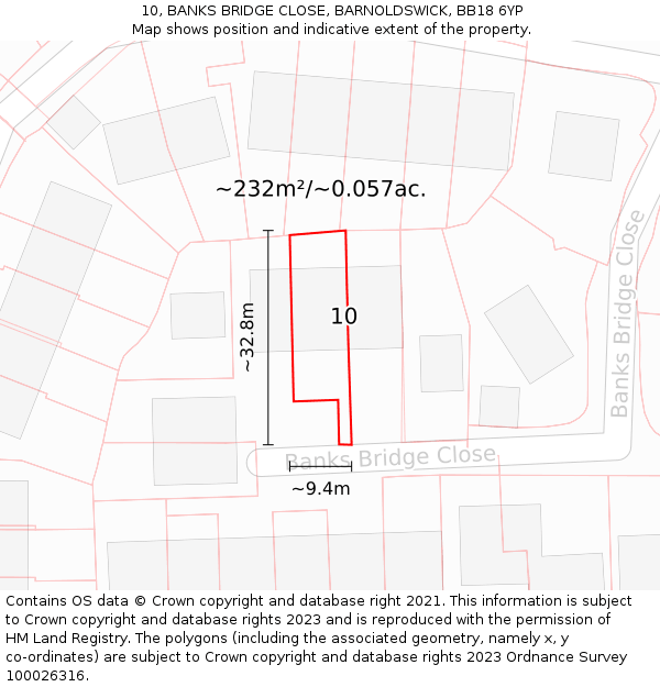 10, BANKS BRIDGE CLOSE, BARNOLDSWICK, BB18 6YP: Plot and title map