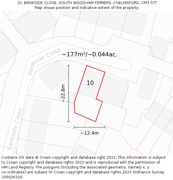 10, BANKSIDE CLOSE, SOUTH WOODHAM FERRERS, CHELMSFORD, CM3 5TT: Plot and title map