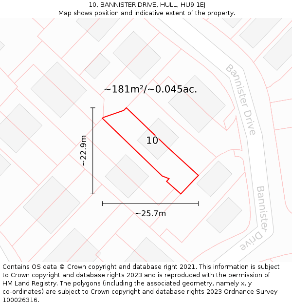 10, BANNISTER DRIVE, HULL, HU9 1EJ: Plot and title map