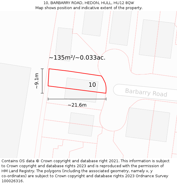 10, BARBARRY ROAD, HEDON, HULL, HU12 8QW: Plot and title map