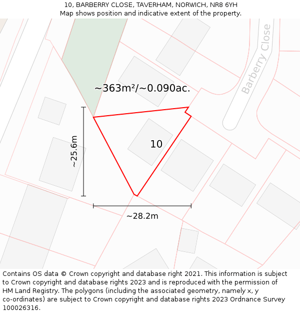 10, BARBERRY CLOSE, TAVERHAM, NORWICH, NR8 6YH: Plot and title map