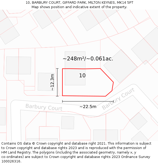 10, BARBURY COURT, GIFFARD PARK, MILTON KEYNES, MK14 5PT: Plot and title map