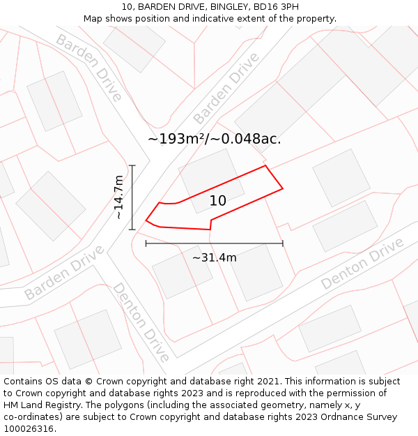 10, BARDEN DRIVE, BINGLEY, BD16 3PH: Plot and title map