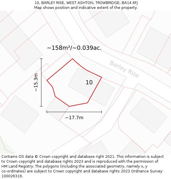 10, BARLEY RISE, WEST ASHTON, TROWBRIDGE, BA14 6FJ: Plot and title map