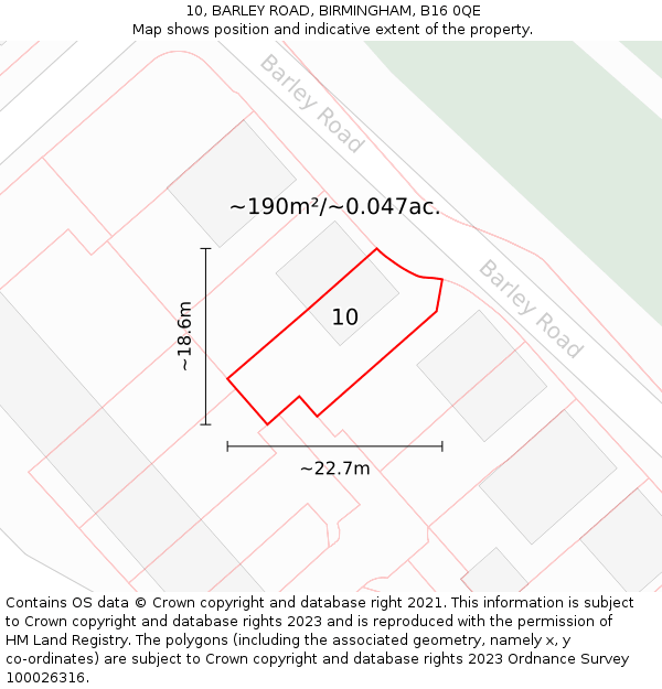 10, BARLEY ROAD, BIRMINGHAM, B16 0QE: Plot and title map