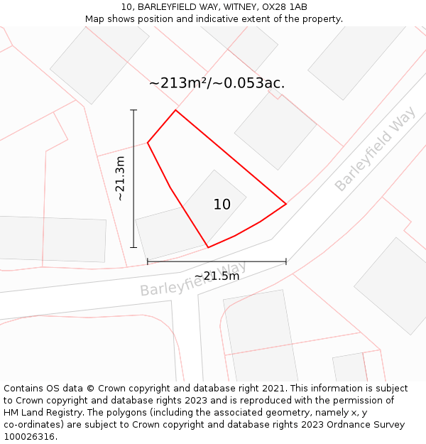 10, BARLEYFIELD WAY, WITNEY, OX28 1AB: Plot and title map