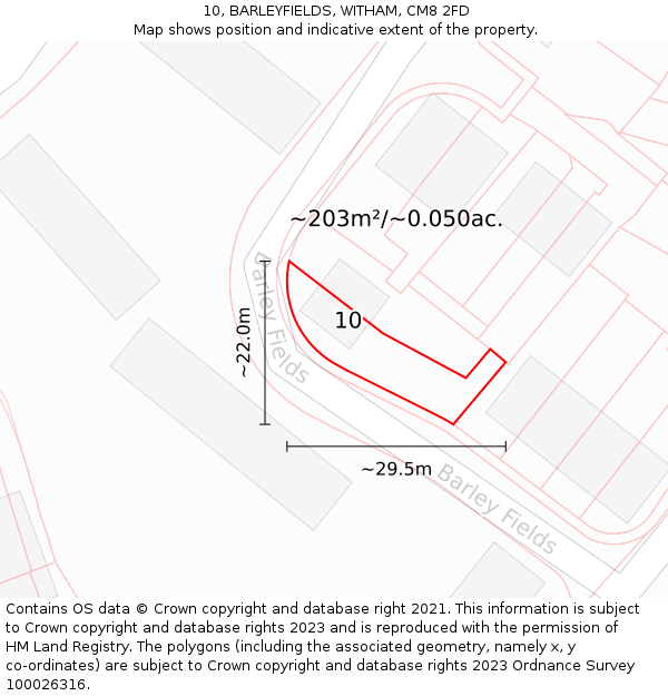 10, BARLEYFIELDS, WITHAM, CM8 2FD: Plot and title map