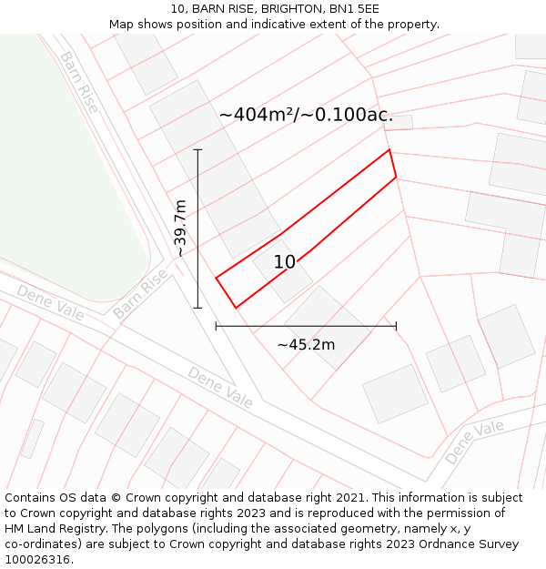 10, BARN RISE, BRIGHTON, BN1 5EE: Plot and title map