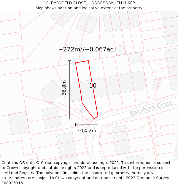 10, BARNFIELD CLOSE, HODDESDON, EN11 9EP: Plot and title map