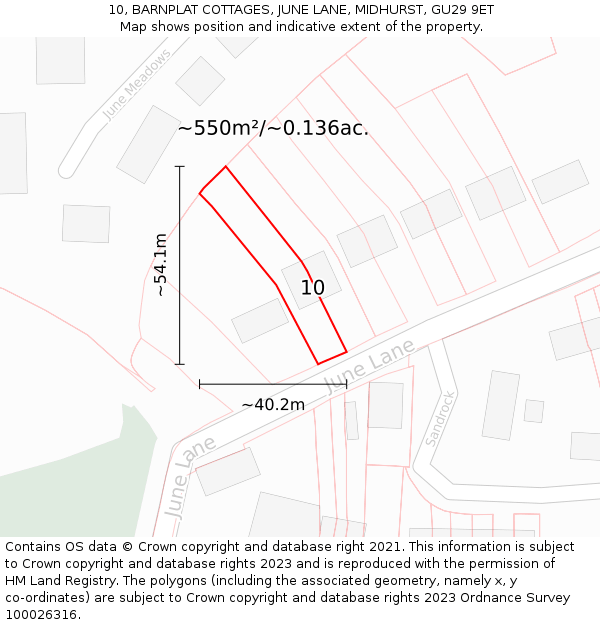 10, BARNPLAT COTTAGES, JUNE LANE, MIDHURST, GU29 9ET: Plot and title map