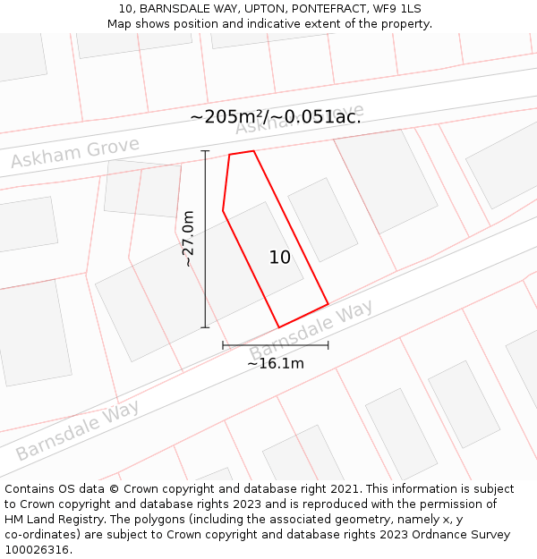 10, BARNSDALE WAY, UPTON, PONTEFRACT, WF9 1LS: Plot and title map