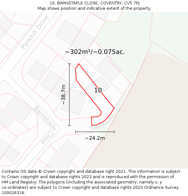 10, BARNSTAPLE CLOSE, COVENTRY, CV5 7PJ: Plot and title map