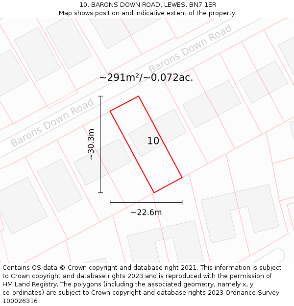 10, BARONS DOWN ROAD, LEWES, BN7 1ER: Plot and title map