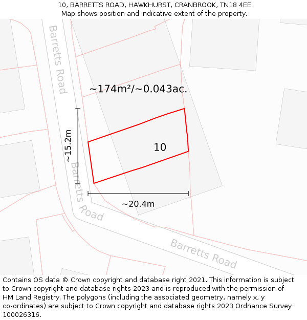 10, BARRETTS ROAD, HAWKHURST, CRANBROOK, TN18 4EE: Plot and title map