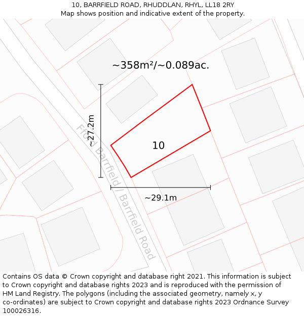 10, BARRFIELD ROAD, RHUDDLAN, RHYL, LL18 2RY: Plot and title map