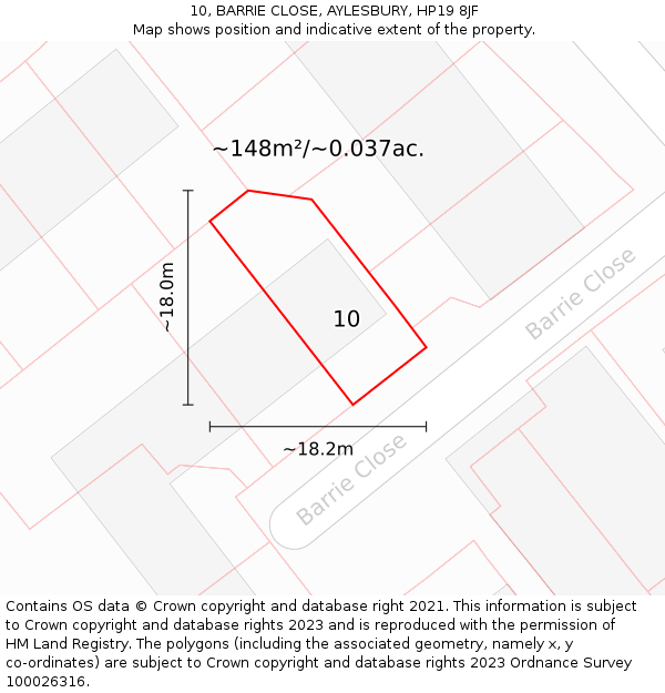 10, BARRIE CLOSE, AYLESBURY, HP19 8JF: Plot and title map