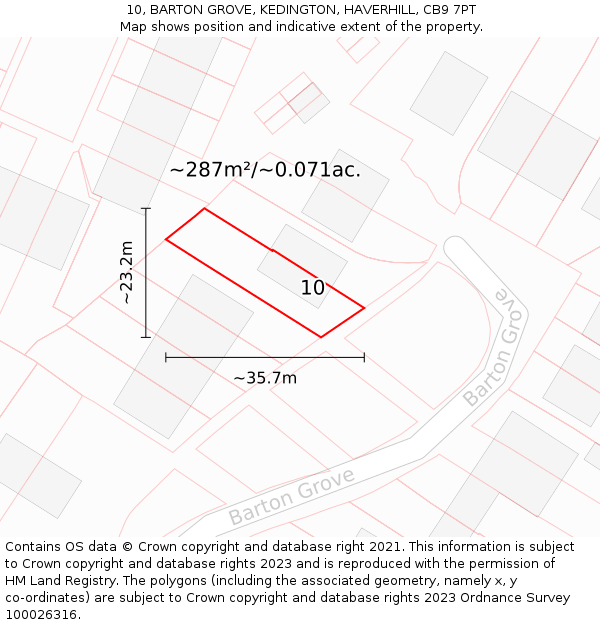 10, BARTON GROVE, KEDINGTON, HAVERHILL, CB9 7PT: Plot and title map