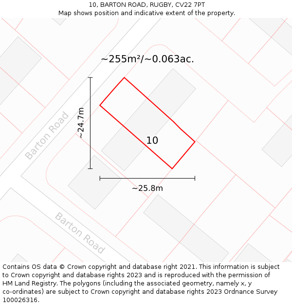 10, BARTON ROAD, RUGBY, CV22 7PT: Plot and title map