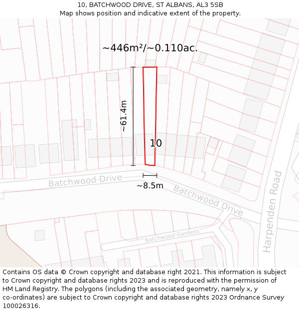 10, BATCHWOOD DRIVE, ST ALBANS, AL3 5SB: Plot and title map